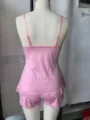 Pink lace trim camisole shorts pajama set comfortable sleepwear loungewear two piece - S / Top And Bottom / Pink