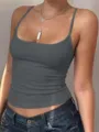 Detailed view of the solid dark gray slim-fit U-neck camisole, showing soft fabric texture. - XS / Tops / Dark Gray