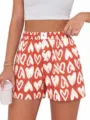 Women's high waist casual shorts summer loose wide leg red heart print shorts comfortable apparel - S / Red Heart