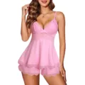 Pink lace camisole and shorts sleepwear set, comfortable two-piece lounge wear for women. - S / Top And Bottom / Pink