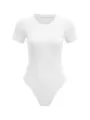 Gros plan détail de la texture et du tissu du body blanc côtelé à manches courtes. - S / Hauts / Blanc