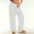 Pantalon large rayé Y2K pour femme, pantalon décontracté à cordon de serrage pour le printemps. - S / Gris