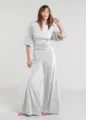 Λεπτομέρεια από γκρι βελούδινο σετ loungewear που δείχνει την πολύ απαλή υφή. - S / Τοπ και Παντελόνι / Ανοιχτό Γκρι Μελανζέ