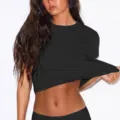 Women casual basic black slim fit round neck short sleeve T-shirt daily summer top - S / Tops / Black