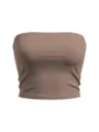 Donna top tubo monocolore senza spalline, crop top basic slim fit in grigio tortora estivo. - 1XL / Top / Cachi