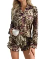 Leopard print women's long sleeve pajama set with shorts, stylish loungewear for daily wear. - S / Top And Bottom / Coffee
