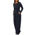 Σετ loungewear μονόχρωμο ριμπ τοπ μακρυμάνικο και φαρδύ παντελόνι γυναικείο φθινοπωρινό - S / Τοπ και Παντελόνι / Σκούρο μπλε