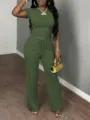 Women casual two piece set short sleeve ruched top and lounge sweatpants Y2K matching outfit. - XS / Top And Bottom / Matcha Green