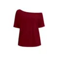 Women off shoulder short sleeve T-shirt solid color loose casual summer top detail view - S / Tops / Black