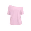 Pink off-shoulder casual t-shirt detail, showing soft fabric and loose Y2K style fit. - S / Tops / Light Pink