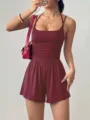 Summer women's casual halter strapless romper shorts, loose wide-leg design for daily wear. - XS / Burgundy