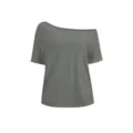 Details of the dark gray off-the-shoulder short sleeve t-shirt, casual loose summer top. - S / Tops / Dark Gray