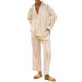 Casual striped long sleeve pajama set detail shot showing pink and yellow vertical stripes. - S / Top And Bottom / Orange Pattern