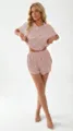 Women red white striped knitted short sleeve top and shorts pajama set loungewear - S / Top And Bottom / Red Stripes