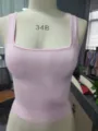 Women pink ribbed square neck tank top slim fit casual sleeveless crop top summer streetwear - S / Tops / Front View