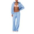 Comfortable light blue women's zip-up hoodie and matching casual sweatpants lounge set. - S / Top And Bottom / Blue