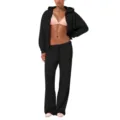 Women's casual black zip-up hoodie and wide leg sweatpants tracksuit set comfortable activewear - S / Top And Bottom / Black