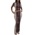 Women two piece snake print outfit crop top and flared pants Y2K sexy matching set. - S / Top And Bottom / Snake Print
