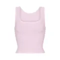 Women's pink ribbed square neck crop tank top, stylish casual summer sleeveless vest. - 1XL / Tops / White