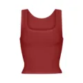 Red ribbed square neck tank top, casual sleeveless crop vest for women summer fashion style. - S / Tops / Burgundy