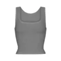 Women grey ribbed square neck crop top summer casual sleeveless slim fit basic tank vest - S / Tops / Dark Gray