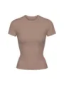 Women basic crew neck short sleeve slim fit t shirt taupe casual everyday solid color top - 1XL / Khaki (T-shirt)