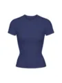Women's basic crewneck short sleeve slim fit solid navy blue stretch t-shirt for daily wear. - 1XL / Dark Coffee (T-shirt)