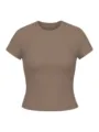 Women's solid brown short sleeve crewneck fitted t-shirt basic casual everyday top. - S / Tops / Khaki