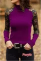 Gros plan d'un haut pour femme à col montant avec des manches longues en dentelle noire. - XS / Violet