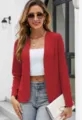 Blazer cardigan rosso aperto, elegante giacca casual a maniche lunghe senza collo. - Taglia S / Rosso