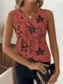Dames V-Hals Mouwloos Bloemenprint Tanktop Casual Losse Zomer Blouse Detail Weergave - Watermeloen Rood