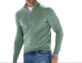 Men's casual long sleeve quarter zip sweater green knit pullover fashion autumn top - Light Green