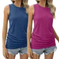Damen Sommer einfarbig ärmelloses Strick Tanktop mit seitlich gerafftem Freizeitoberteil - S / Kombinationsset / Marineblau und Rosa