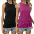 Damen Sommer ärmellos Strick Tanktop Seitenfalten lässig Rundhalsausschnitt Top Details - S / Kombinationsset / Schwarz + Rosa