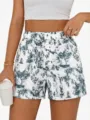 Women high waist boxer shorts scenic print casual loose lounge shorts lounge wear detail - Beige Woods