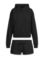 Black zip-up cropped hoodie and matching shorts set for women casual activewear daily wear. - S / Top And Bottom / Black