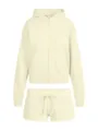 Women beige zip-up cropped hoodie and drawstring shorts tracksuit two piece set casual. - S / Top And Bottom / Apricot