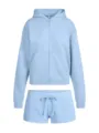Light blue zip-up crop hoodie and matching shorts lounge set for women casual wear. - S / Top And Bottom / Sky Blue