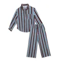 Women Long Sleeve Striped Casual Loungewear Set Autumn Spring Button Down Shirt Pants - S / Top And Bottom / Red Coffee Stripe