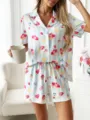 Femme Été Imprimé De Fruits Pyjama Ensemble Manches Courtes Short Rayé Bleu Vêtement - S / Citron Bleu