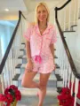 Dames korte mouw pyjama set roze zuurstok print nachtkleding homewear loungewear - S / Roze zuurstok