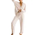 Women long sleeve striped loungewear set casual two piece sleepwear pajamas pink and white - S / Top And Bottom / Pink White Pattern