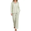 Women's green white striped long sleeve pajama set casual loungewear two piece outfit. - S / Top And Bottom / Green White Stripe