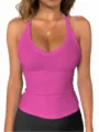 Detailed view of women pink ribbed knit camisole, slim fit sexy Y2K halter tank top. - XS / Tops / Rose Pink