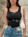 Women tie-dye seamless tank top close-up, stylish streetwear casual slim fit sleeveless apparel. - S / Black Tie-Dye White