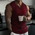 Men's casual slim-fit ribbed knit tank top with V-neck design for summer fitness wear. - S / Wine Red