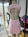 Pink backless athletic tennis dress jumpsuit for women fitness sportswear workout gym - S / Pink