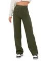 Detail shot of women's high waist straight casual pants with front buttons and pockets. - S / Bottoms / Army Green