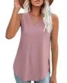 Débardeur Femme Col V Sans Manches Jacquard à Œillets Été Casual Ample Top Chic Mode - Rose Poudré