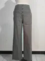 Women's high waist casual straight leg trousers grey with multiple buttons and pockets. - Dark Gray